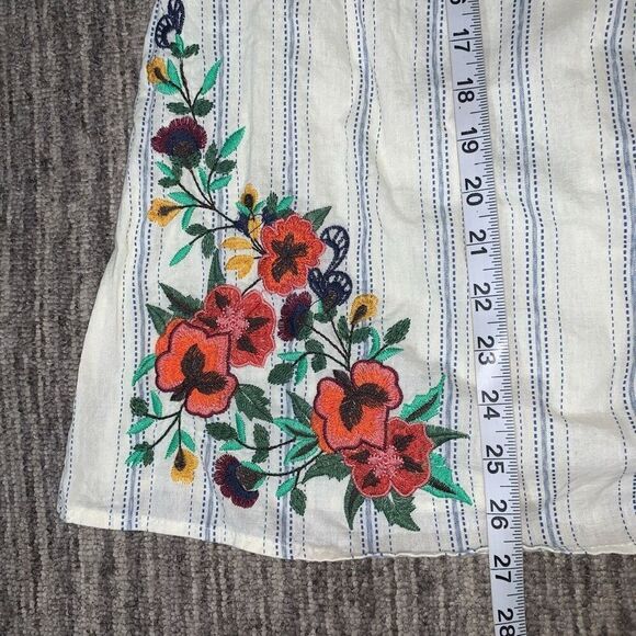 Womens Medium Embroidered‎ Mini Dress White Stripe Off The Shoulder Cotton Boho - Picture 4 of 5
